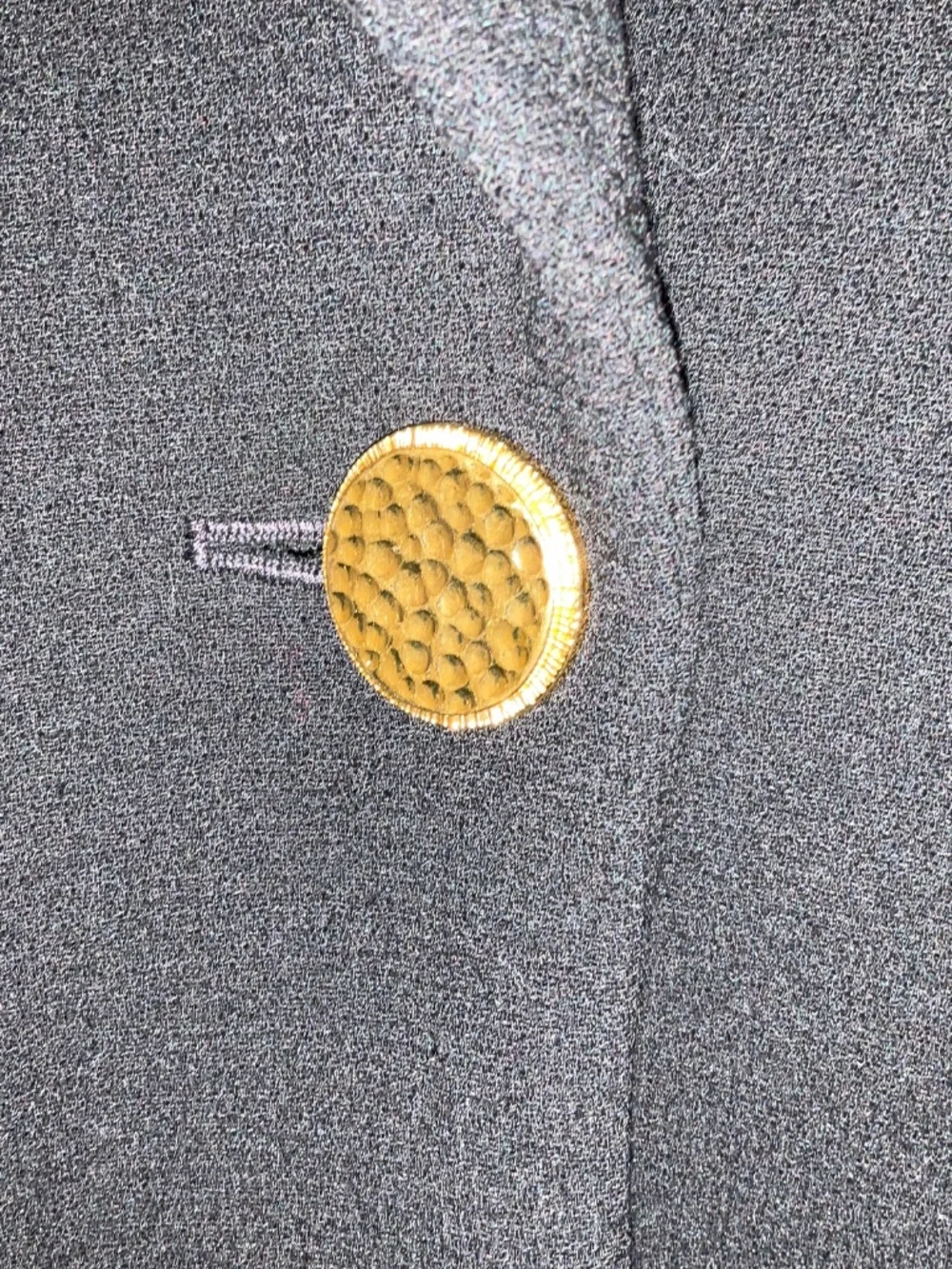 Chanel Boutique Vintage Black Wool Gauze Crepe Jacket with Gold Hammered Buttons